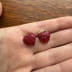 Red Heart Stud Sparkly Earrings